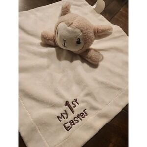 MTY Int Lamb Baby Lovey Rattle & Security Blanket Tan My 1st Easter Satin